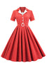 Carregar imagem no visualizador da galeria, Vestido de xadrez vermelho de estilo retrô de 1950