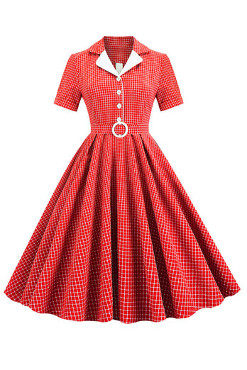 Vestido de xadrez vermelho de estilo retrô de 1950