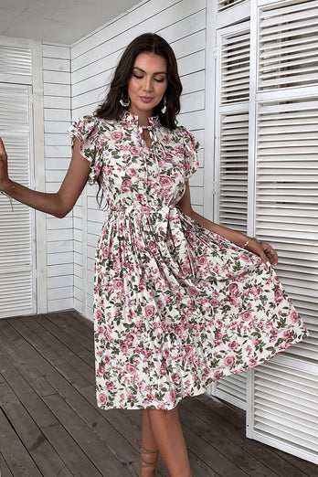 Vestido de verão de impressão floral com folhos