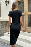 Vestido de verão preto de pescoço redondo de bainha redonda