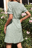 V Pescoço Azul Floral Estampado Vestido de verão