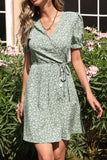V Pescoço Azul Floral Estampado Vestido de verão