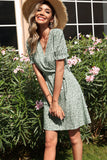 V Pescoço Azul Floral Estampado Vestido de verão