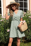 V Pescoço Azul Floral Estampado Vestido de verão