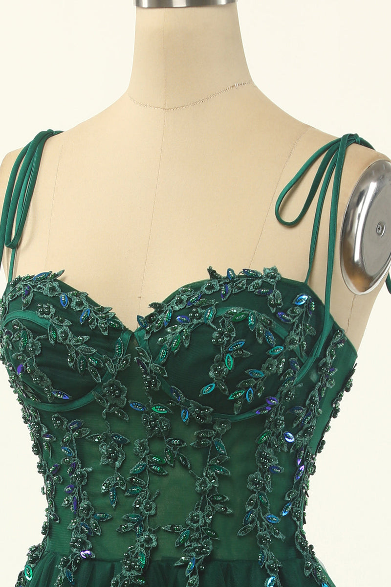 Carregar imagem no visualizador da galeria, Vestido de baile de tulle de missanga verde