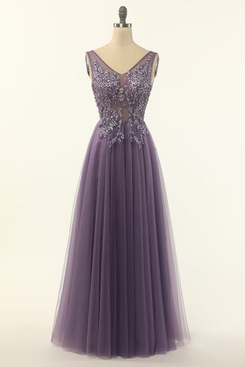 Tulle Roxo A-line Vestido de baile