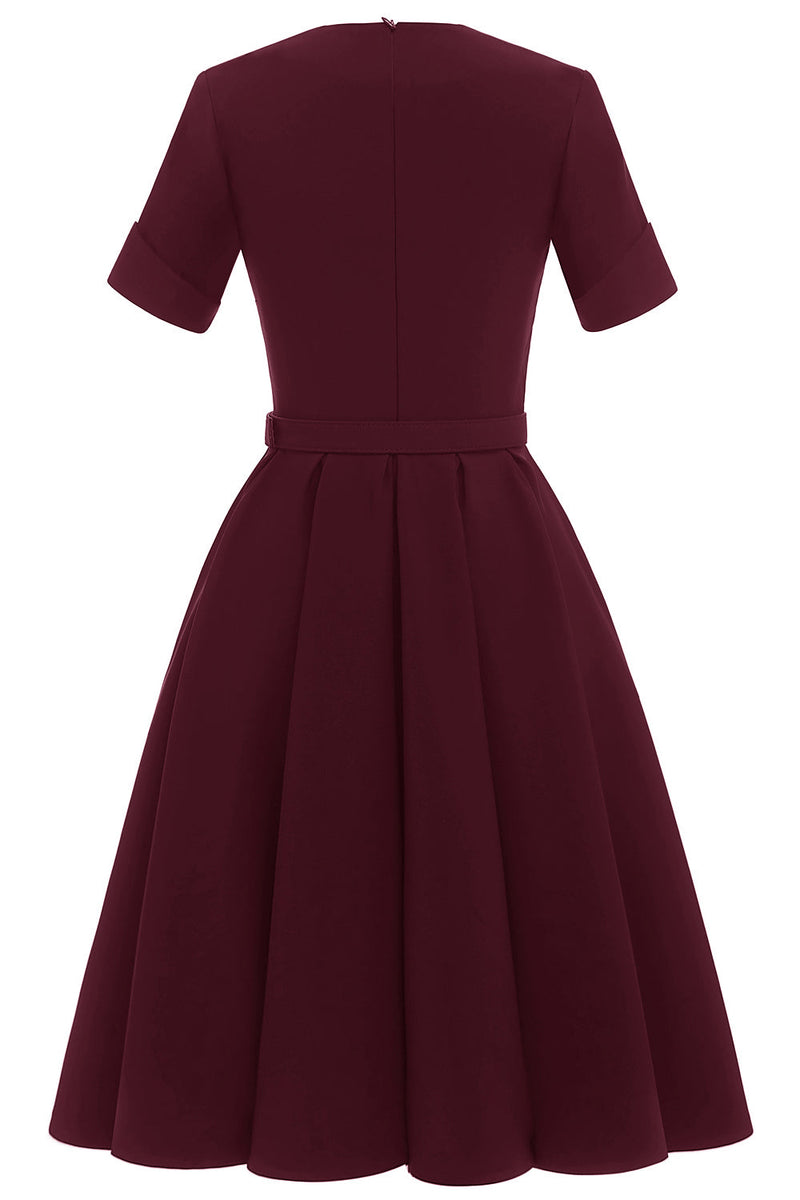 Carregar imagem no visualizador da galeria, Borgonha 1950 Swing Dress com cinto