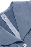 Vestido cinzento azul de balanço de 1950 com mangas compridas