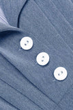 Vestido cinzento azul de balanço de 1950 com mangas compridas