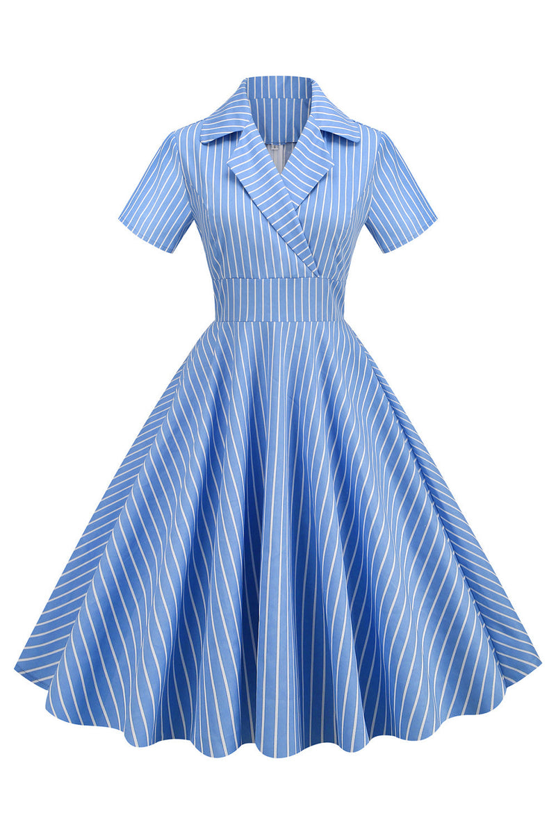 Carregar imagem no visualizador da galeria, Stripes Vintage 1950s Vestido com mangas curtas