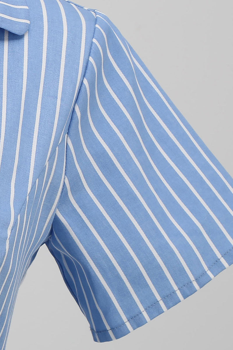 Carregar imagem no visualizador da galeria, Stripes Vintage 1950s Vestido com mangas curtas