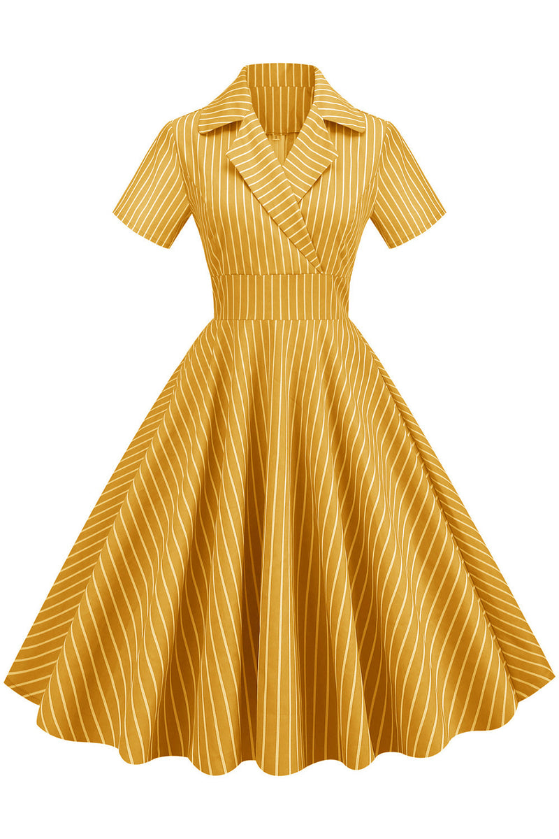 Carregar imagem no visualizador da galeria, Stripes Vintage 1950s Vestido com mangas curtas