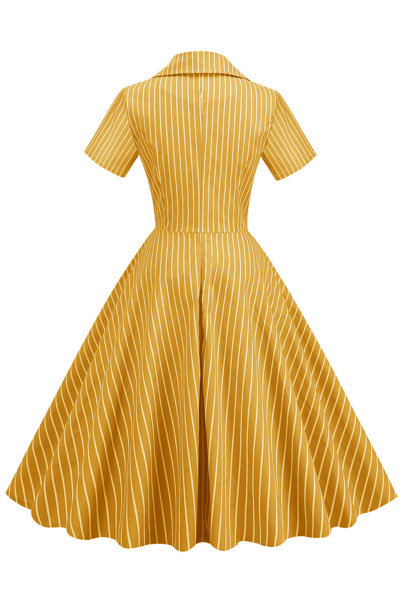 Carregar imagem no visualizador da galeria, Stripes Vintage 1950s Vestido com mangas curtas