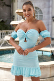 Bodycon Off the Shoulder Sky Blue Short Homecoming Dress