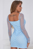 Vestido de regresso a casa azul de pescoço quadrado de sheath square com mangas compridas