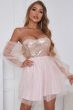 Bonito uma linha fora do vestido de regresso a casa amarelo ombro