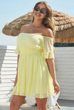 Bonito uma linha fora do vestido de regresso a casa amarelo ombro