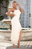 Sheath One Ombro Branco Partido Vestido Irregular Ruffles inclinados