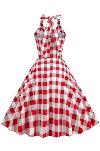 Vestido de balanço de Xadrez Vermelho dos anos 50
