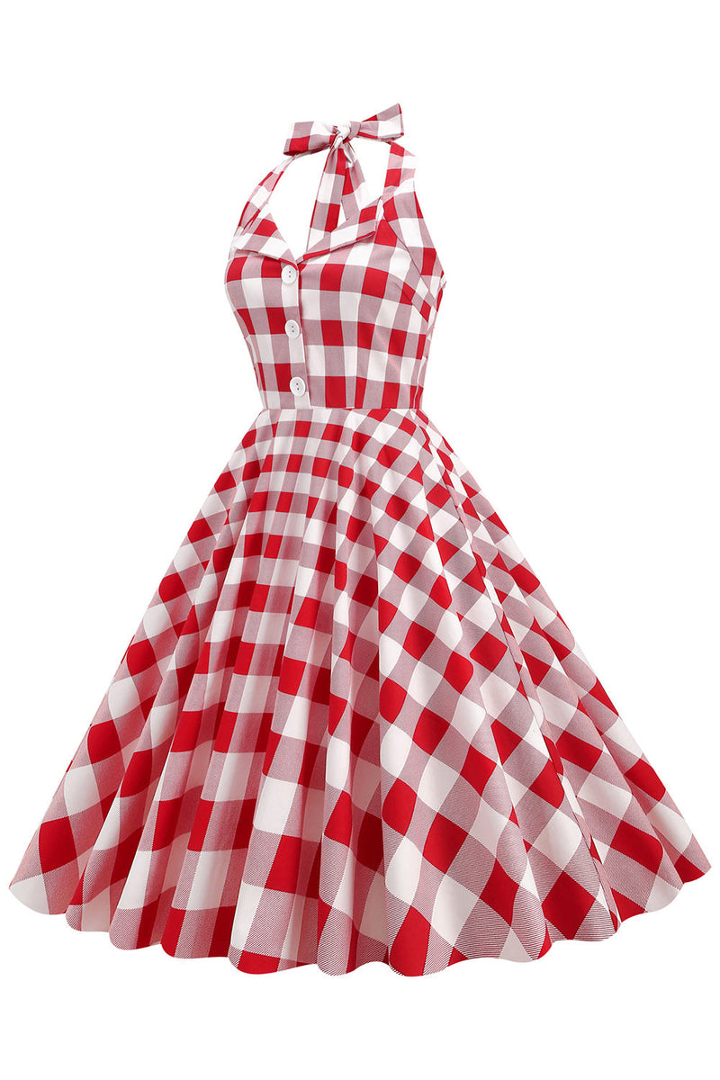 Carregar imagem no visualizador da galeria, Vestido de balanço de Xadrez Vermelho dos anos 50