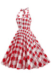 Vestido de balanço de Xadrez Vermelho dos anos 50