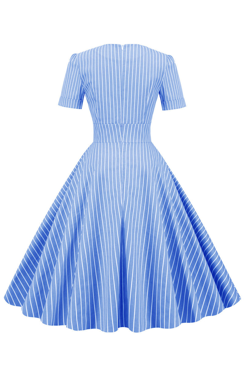 Carregar imagem no visualizador da galeria, Listras Mangas Curtas 1950 Swing Dress