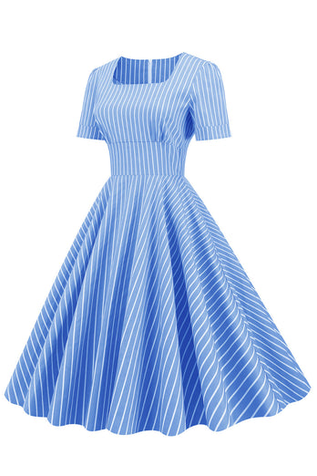 Listras Mangas Curtas 1950 Swing Dress