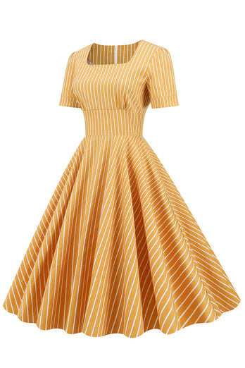 Listras Mangas Curtas 1950 Swing Dress