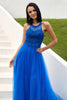Carregar imagem no visualizador da galeria, Vestido real azul tulle prom com apliques