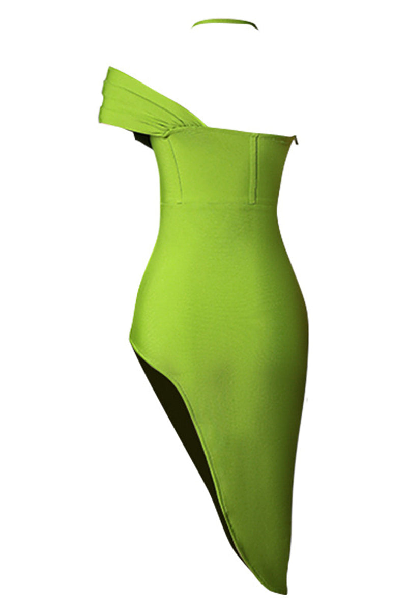 Carregar imagem no visualizador da galeria, Vestido de coquetel de bodycon de pescoço de halter verde
