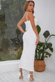 Spaghetti branco tiras vestido de baile simples com fenda