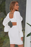Vestido de cocktail de mangas compridas bodycon branca
