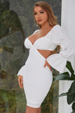 Vestido de cocktail de mangas compridas bodycon branca