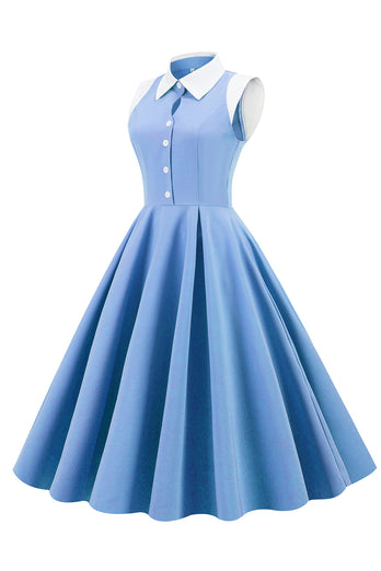 Vestido de balanço vintage azul dos anos 50