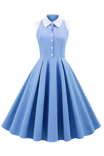 Vestido de balanço vintage azul dos anos 50
