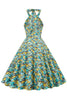 Carregar imagem no visualizador da galeria, Vestido de halter de flor amarela azul pin up
