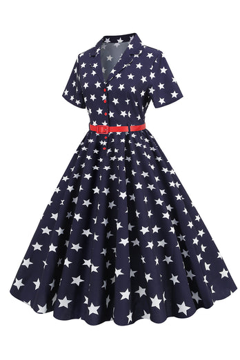 Vestido vintage de bandeira de impressão do dia da independência americana