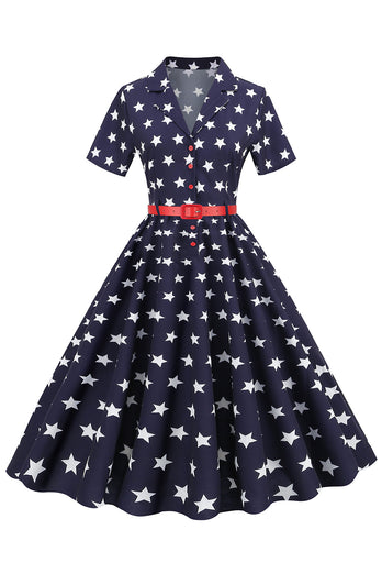 Vestido vintage de bandeira de impressão do dia da independência americana