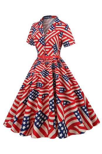 Vestido vintage de impressão de bandeira americana