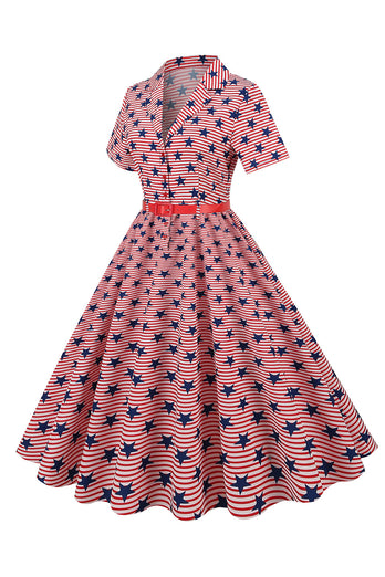 Estrelas de bandeira americana imprimir vestido vintage