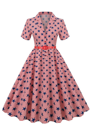 Estrelas de bandeira americana imprimir vestido vintage