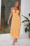 Vestido de verão sem alças impresso amarelo