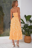 Vestido de verão sem alças impresso amarelo