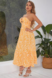 Vestido de verão sem alças impresso amarelo