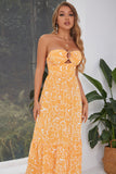 Vestido de verão sem alças impresso amarelo