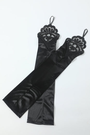 Luvas pretas de colar de seis peças acessórios de festa de 1920