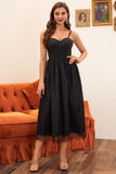 Vestido de baile de alças de espaguete preto