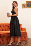 Vestido de baile de alças de espaguete preto