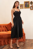 Vestido de baile de alças de espaguete preto