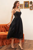 Vestido de baile de alças de espaguete preto
